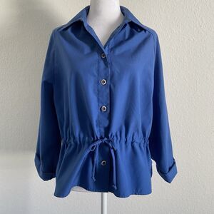 VTG Donnkenny Shirt Jacket Women's 11/12 Blue Button Up Drawstring Lightweight